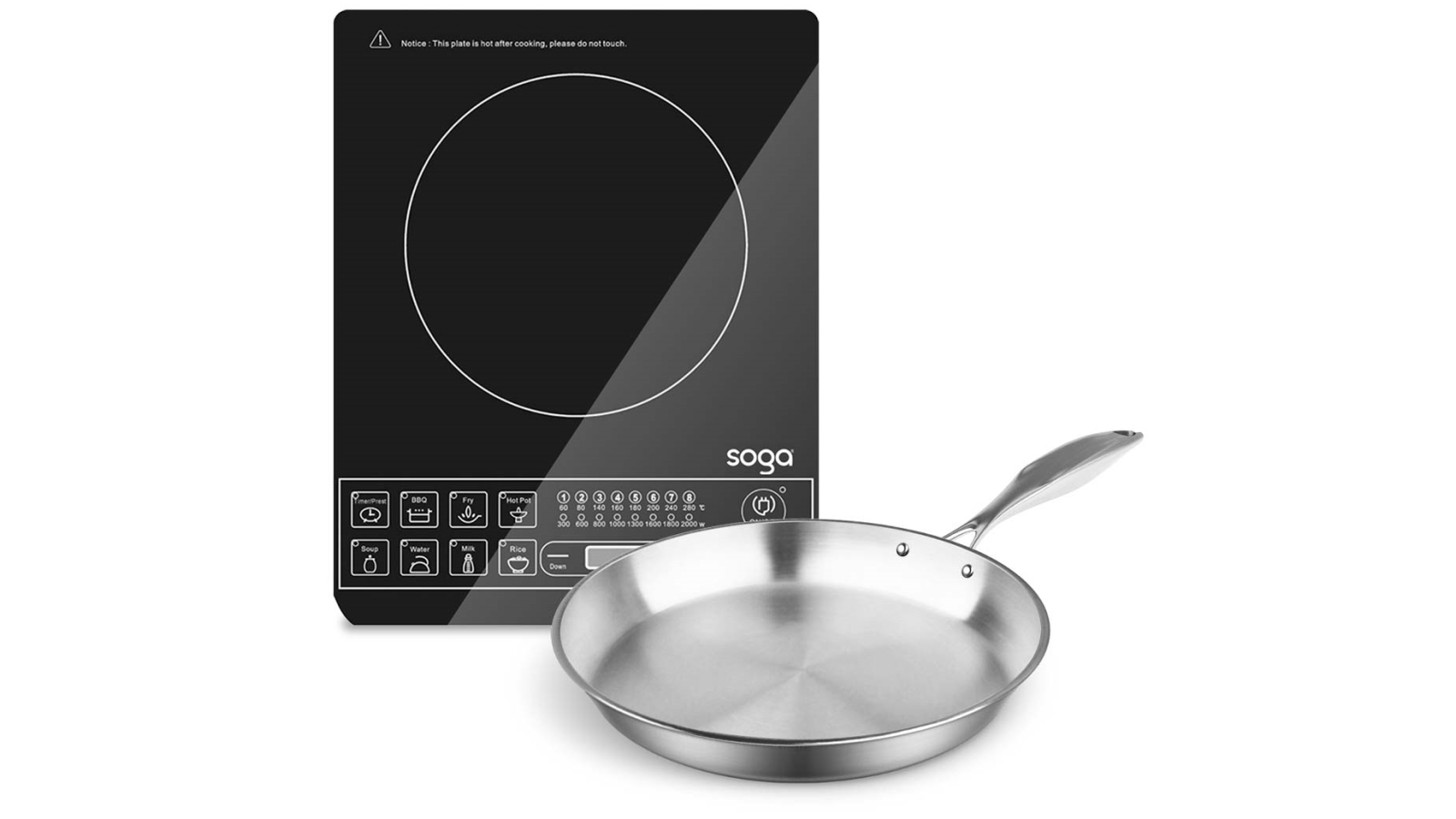 SOGA Electric Smart Induction Cooktop with 30cm Stainless Steel Fry Pan