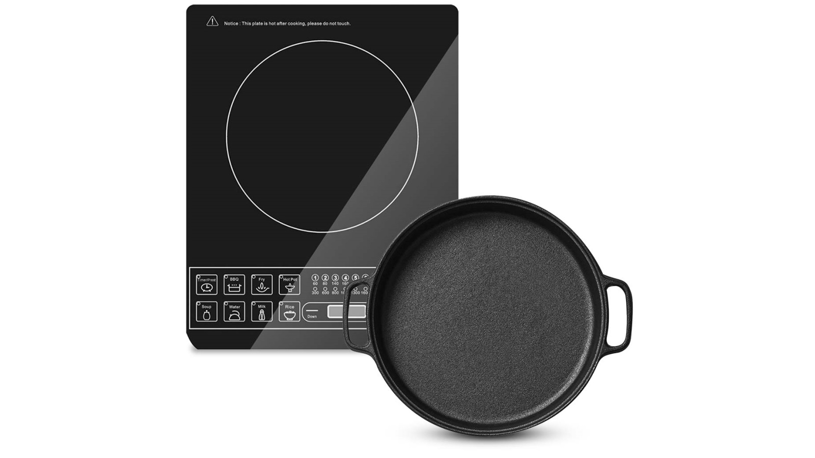 SOGA Electric Smart Induction Cooktop with 30cm Cast Iron Flyng Pan Skillet Sizzle Platter