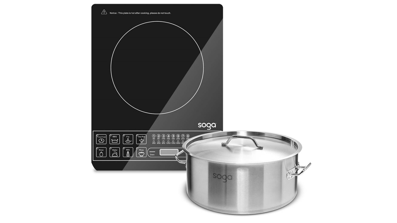 SOGA Electric Smart Induction Cooktop with 14L Stainless Steel Stock Pot