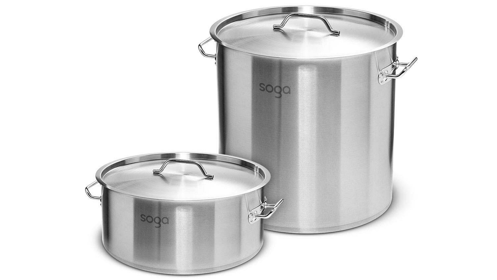 SOGA 14L Wide Stockpot and 50L Tall Top Grade Thick Stainless Steel Stockpot 18/10