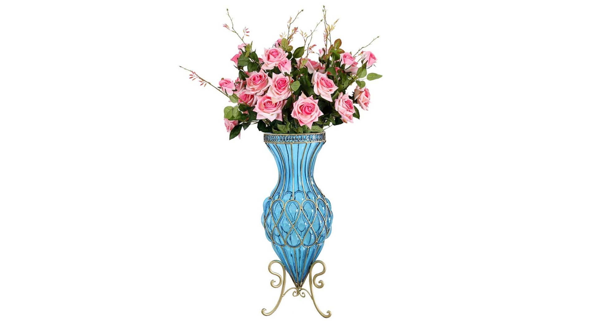 SOGA SOGA 67cm Vase and 12 Pink Flower Set