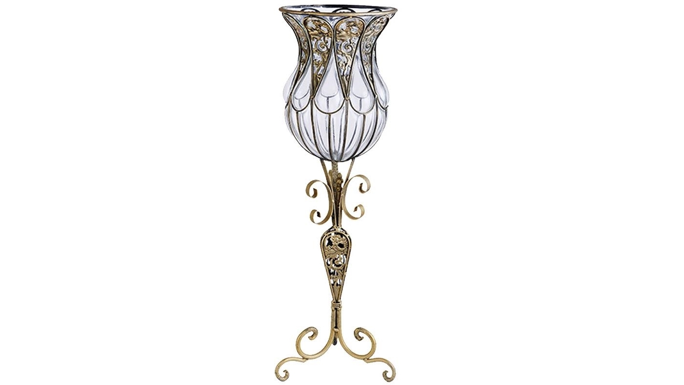 SOGA 85CM Clear Glass Floor Flower Vase with Tall Metal Stand