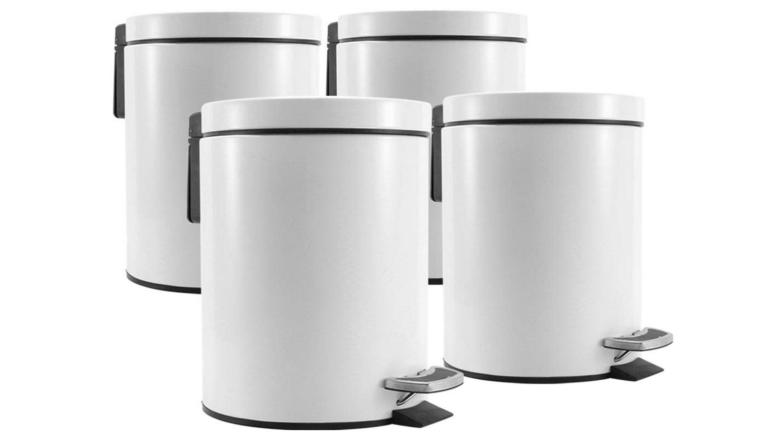 SOGA 4x 12L Foot Pedal Stainless Steel Round Trash Bin - White