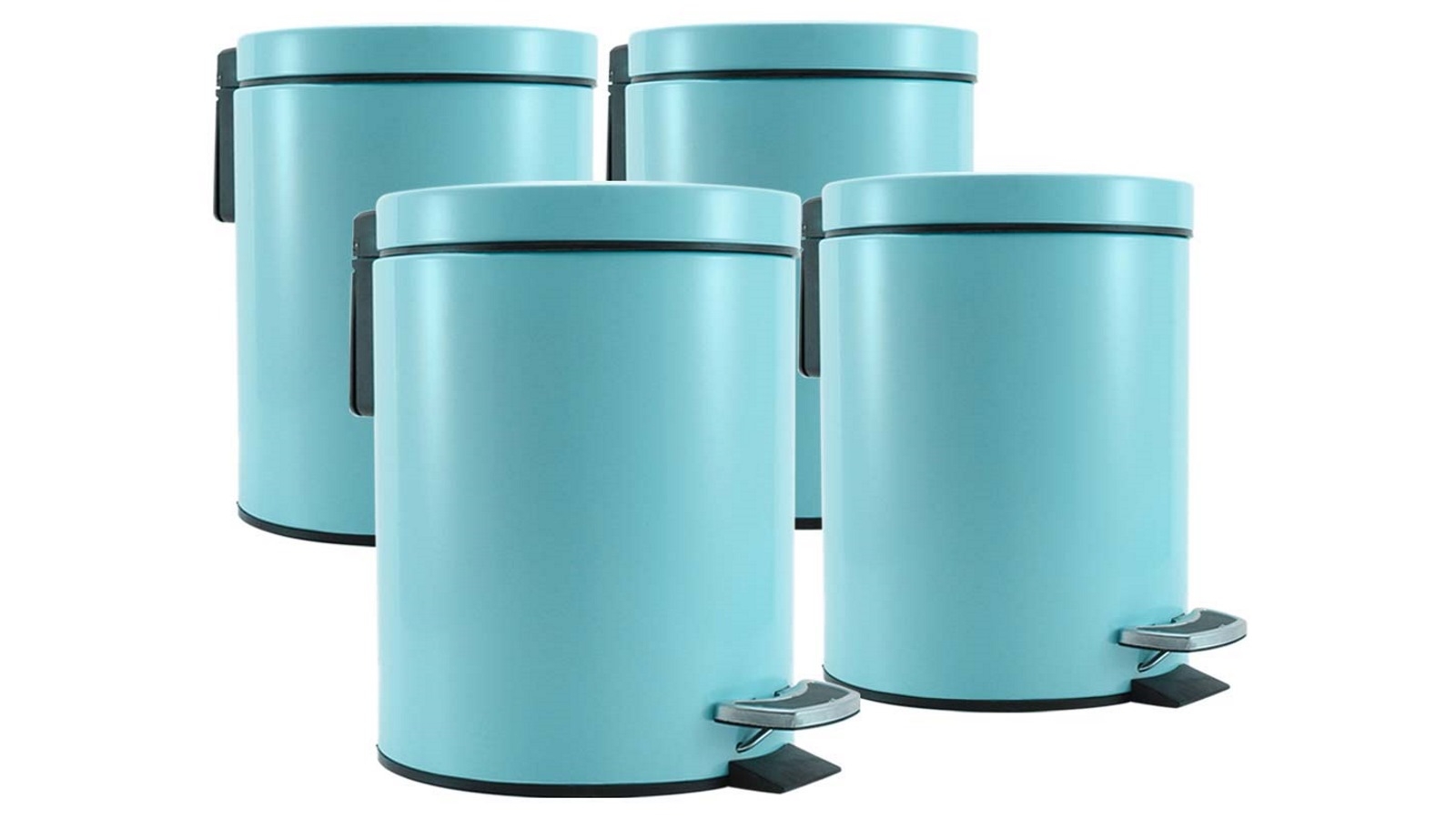 SOGA 4x 7L Foot Pedal Stainless Steel Round Trash Bin - Blue