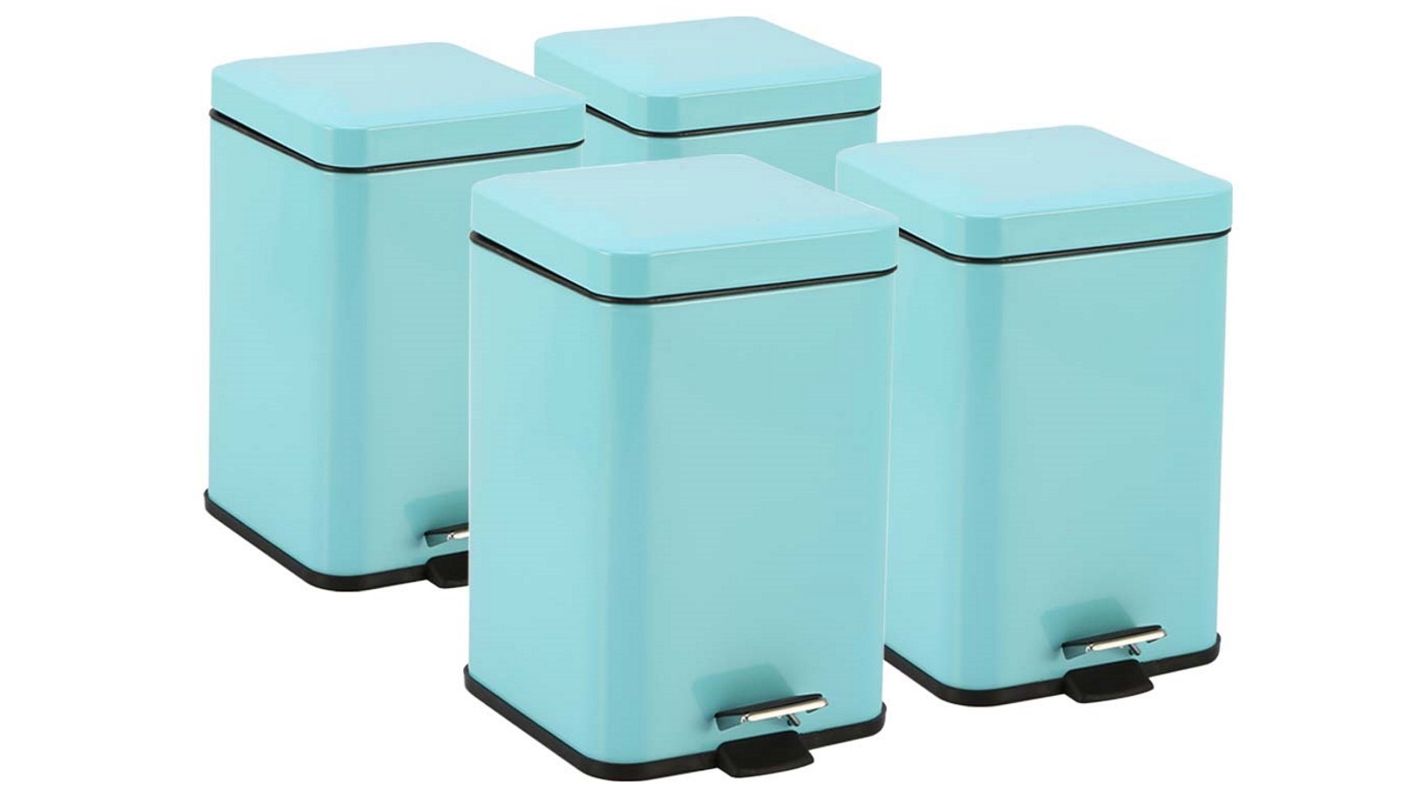 SOGA 4x 12L Foot Pedal Stainless Steel Square Trash Bin - Blue