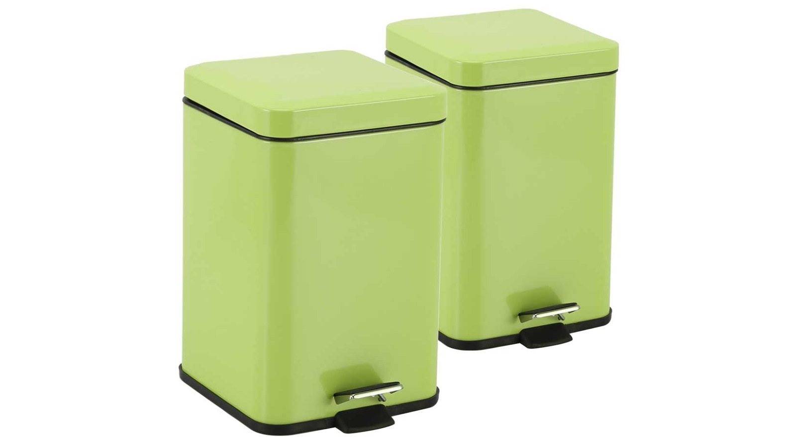 SOGA 2x 12L Foot Pedal Stainless Steel Square Trash Bin - Green
