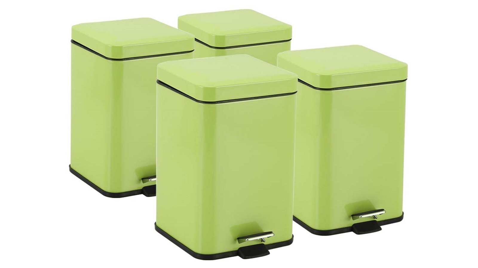 SOGA 4x 12L Foot Pedal Stainless Steel Square Trash Bin - Green