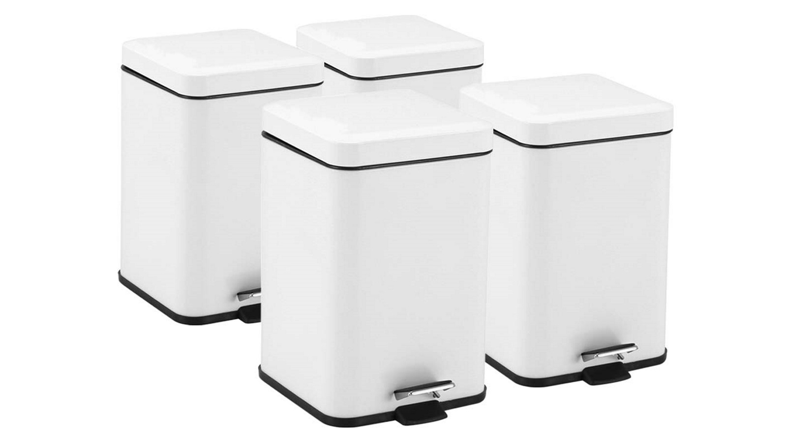 SOGA 4x 12L Foot Pedal Stainless Steel Square Trash Bin - White