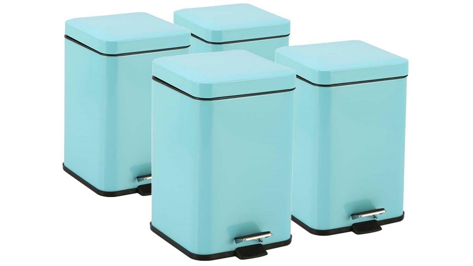 SOGA 4x 6L Foot Pedal Stainless Steel Square Trash Bin - Blue