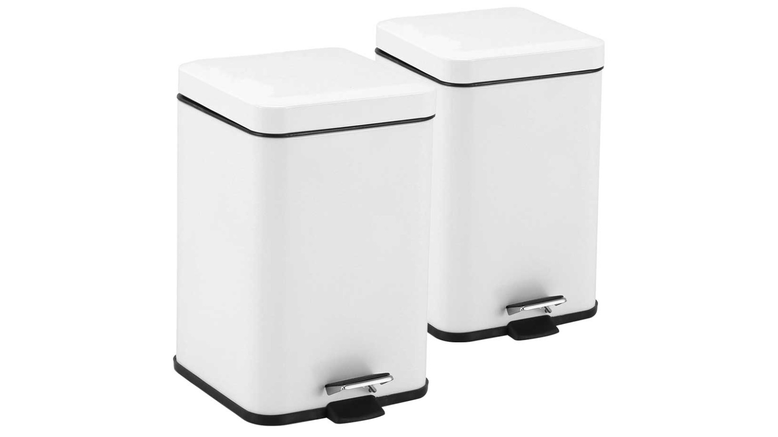 SOGA 2x 6L Foot Pedal Stainless Steel Square Trash Bin - White