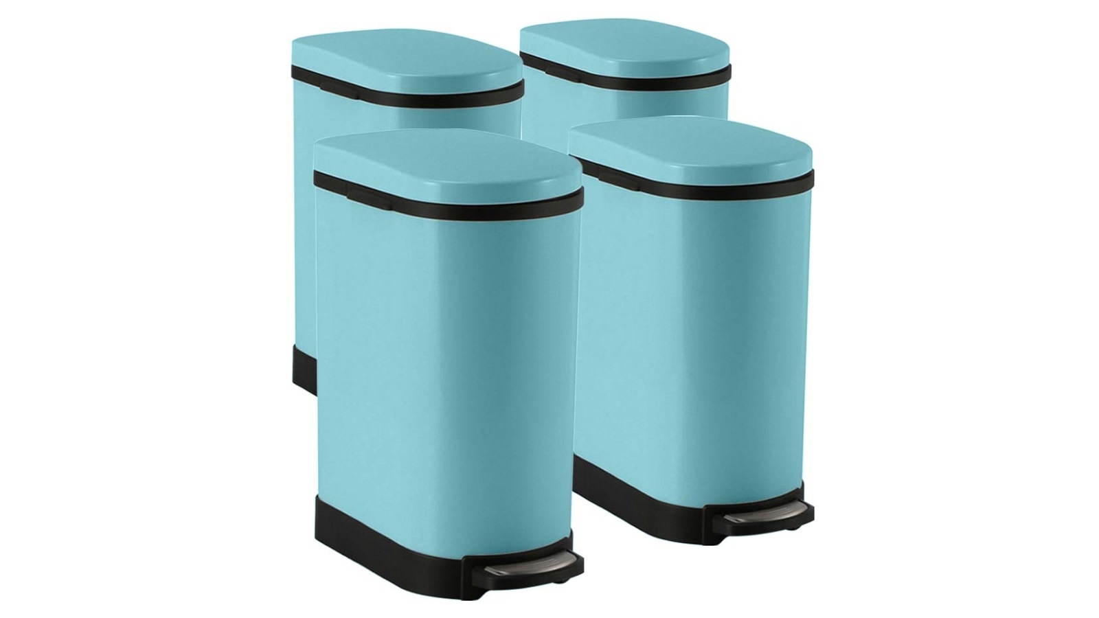 SOGA 4x 10L Foot Pedal Stainless Steel U Trash Bin - Blue