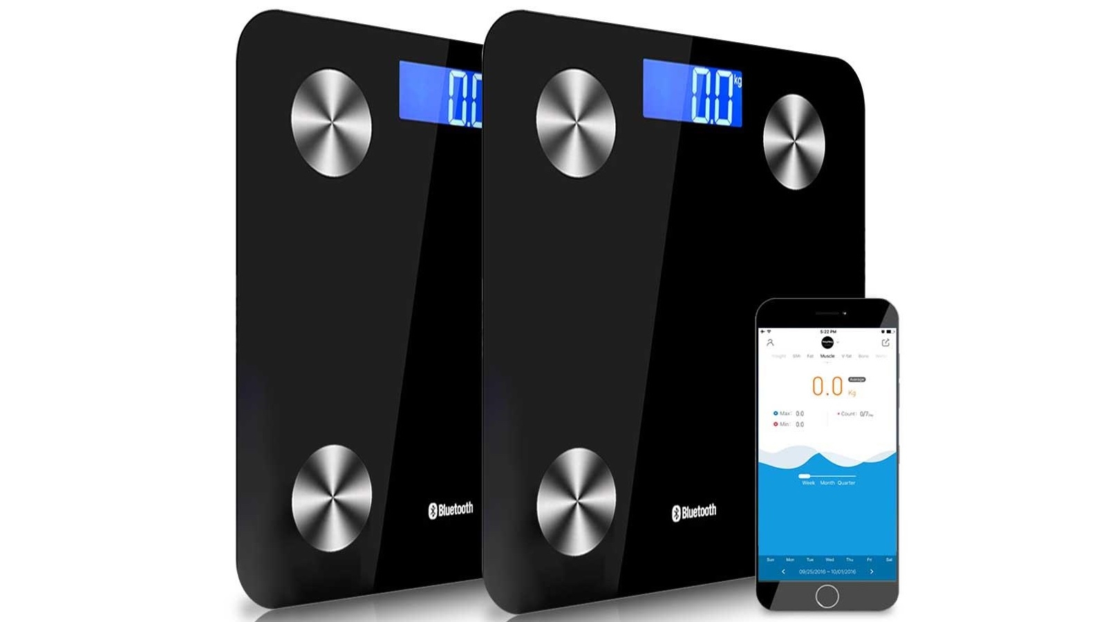 SOGA 2x Wireless Bluetooth Digital Body Fat Scale - Black
