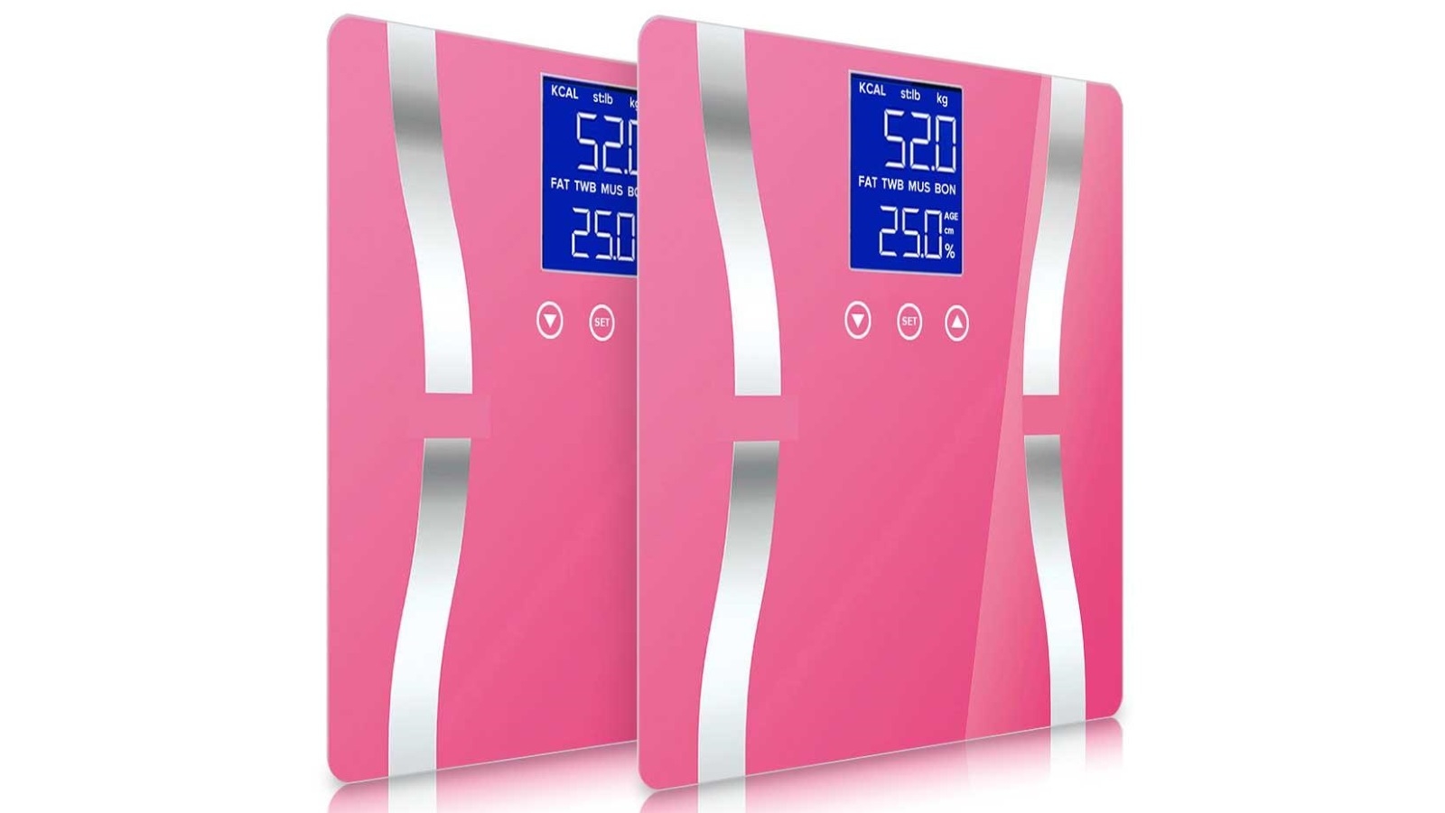 SOGA 2x Glass LCD Digital Body Fat Electronic Weighing Scales - Pink