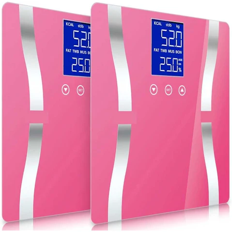 SOGA 2x Glass LCD Digital Body Fat Electronic Weighing Scales - Pink