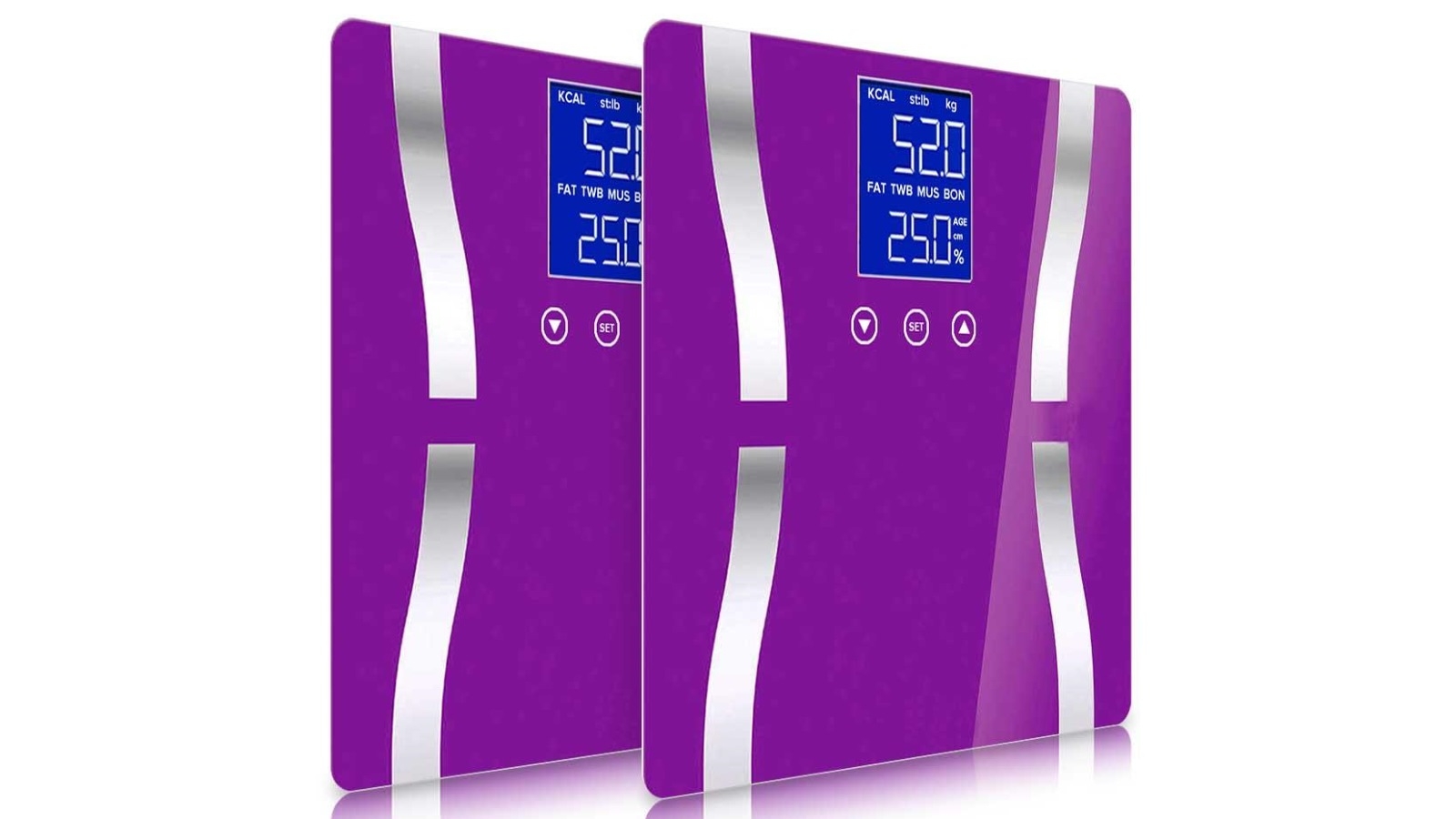 SOGA 2x Glass LCD Digital Body Fat Electronic Weighing Scales - Purple/Pink