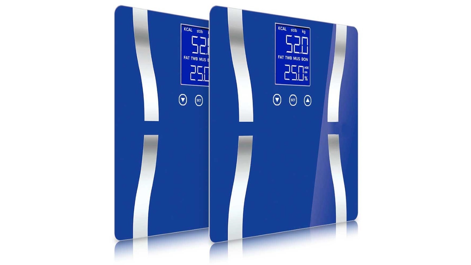 SOGA 2x Glass LCD Digital Body Fat Electronic Weighing Scales - Blue