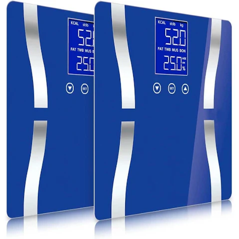 SOGA 2x Glass LCD Digital Body Fat Electronic Weighing Scales - Blue