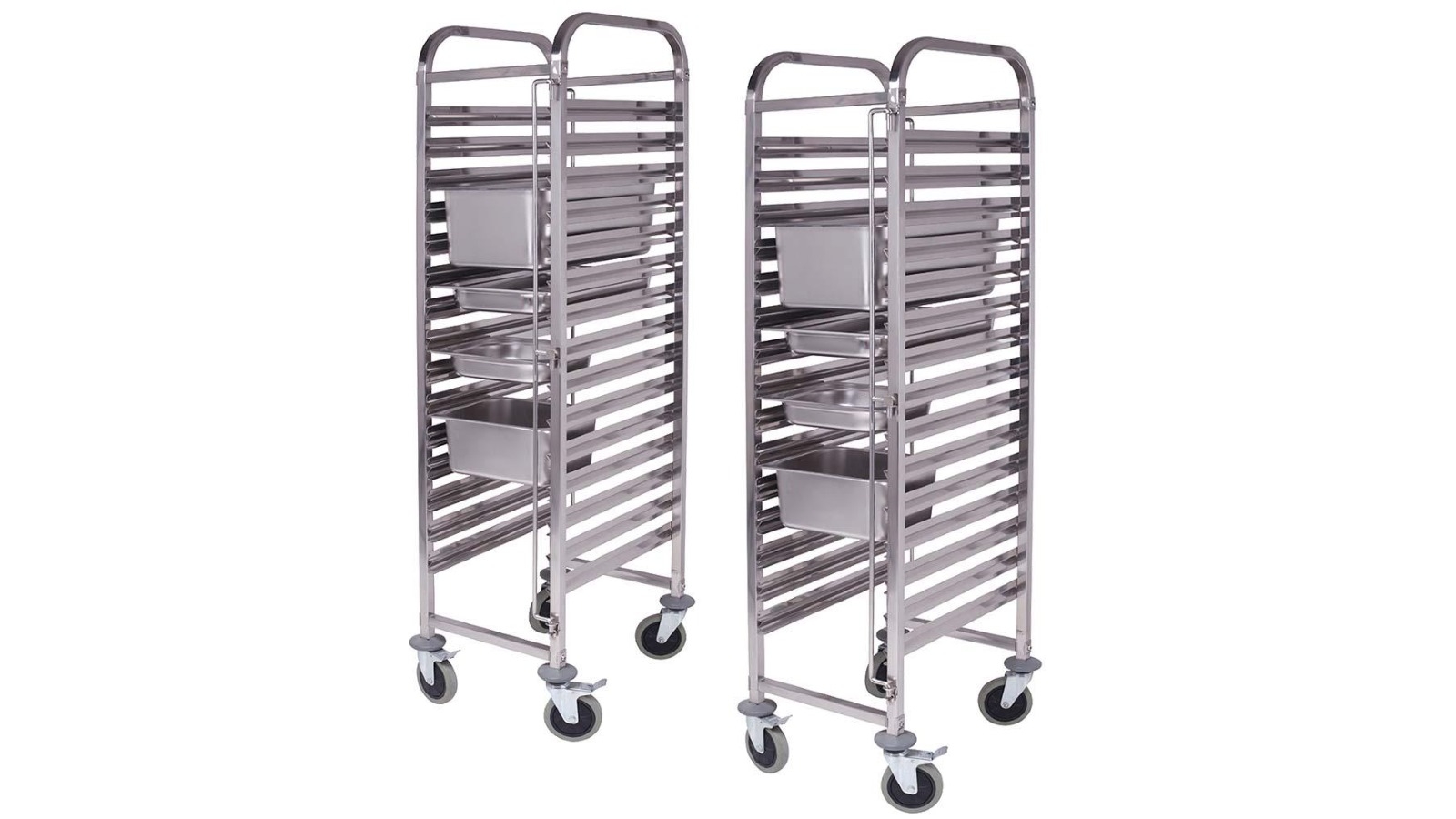 SOGA 2x Gastronorm Trolley 16 Tier Stainless Steel Bakery Trolley Suits GN 1/1 Pans