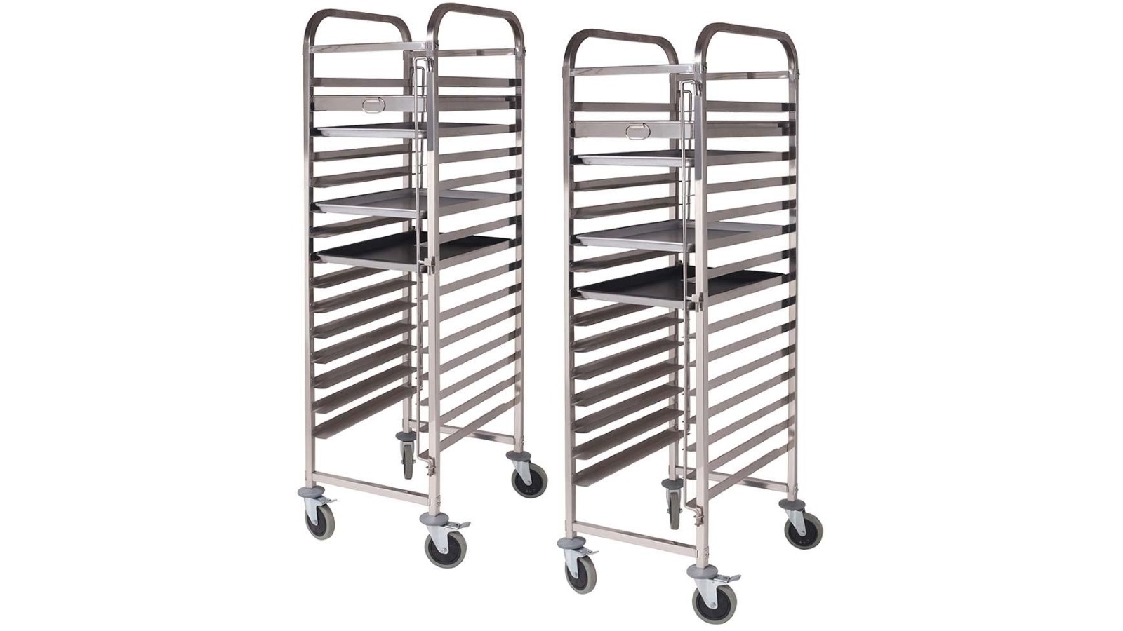 SOGA 2x Gastronorm Trolley 15 Tier Stainless Steel Cake Bakery Trolley Suits - 60x40cm Tray