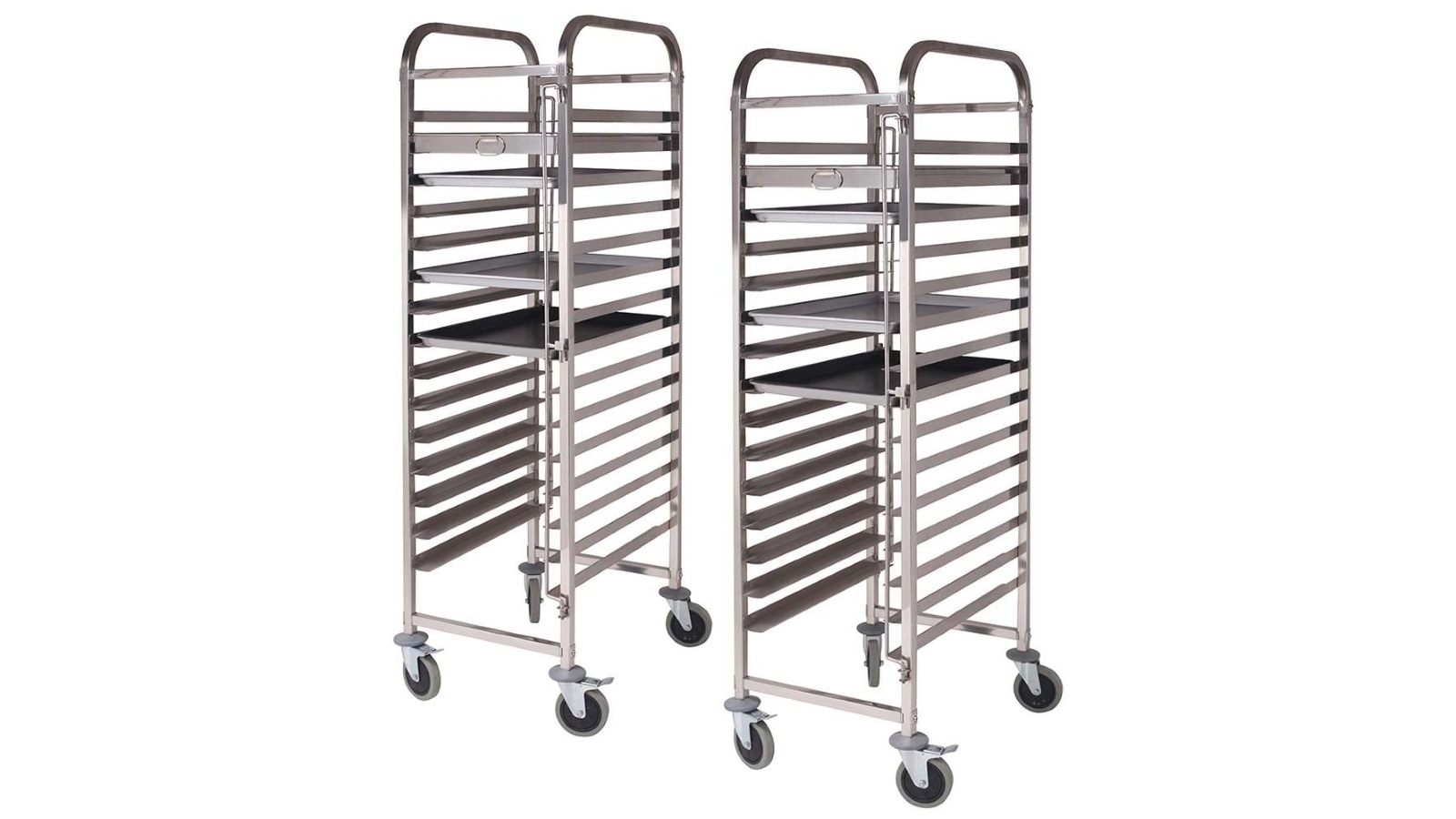 SOGA 2x Gastronorm Trolley 16 Tier Stainless Steel Cake Bakery Trolley Suits - 60x40cm Tray