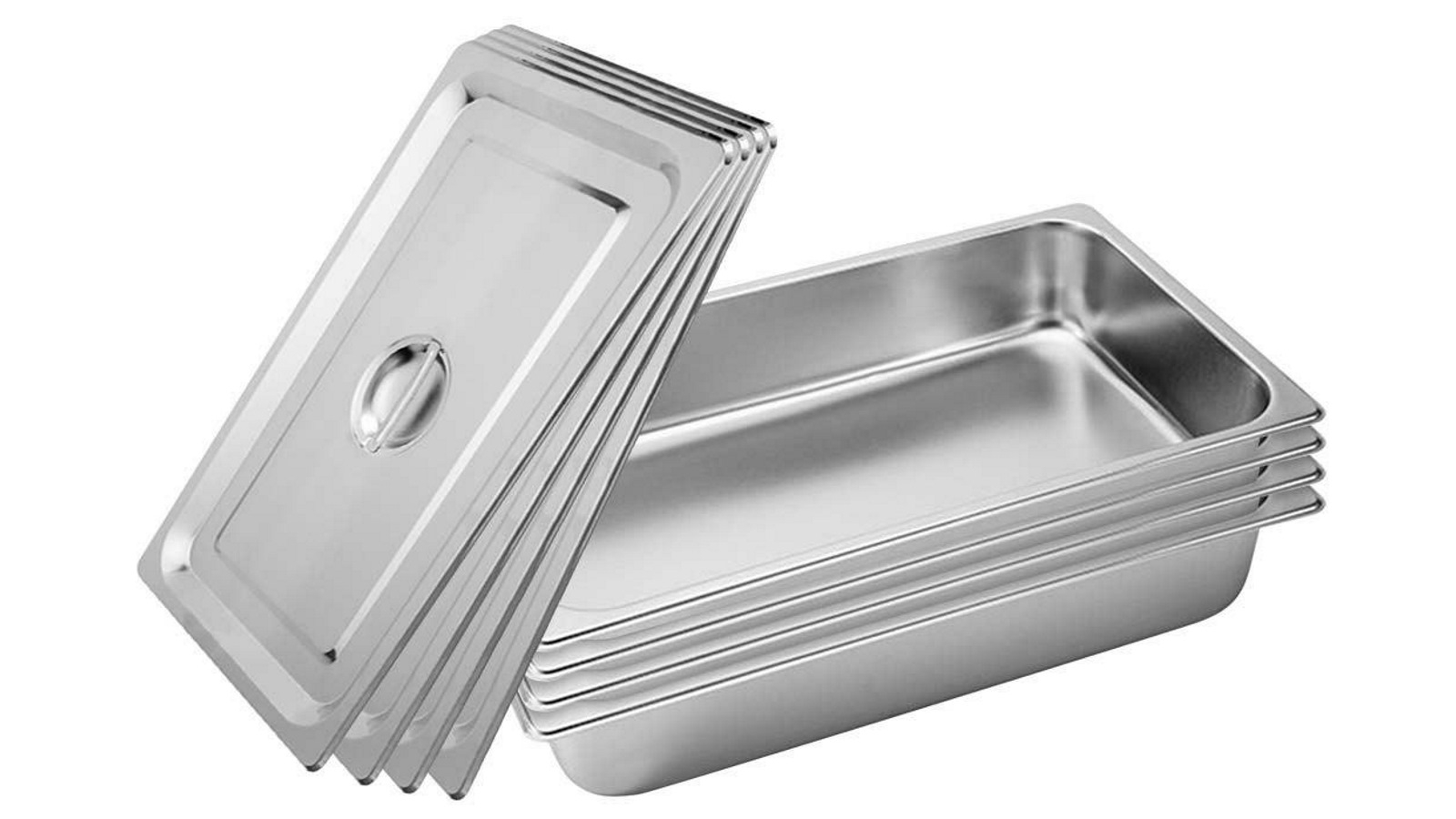SOGA 4x Gastronorm GN Pan Full Size 1/1 GN Pan 10cm Deep Stainless Steel Tray With Lid