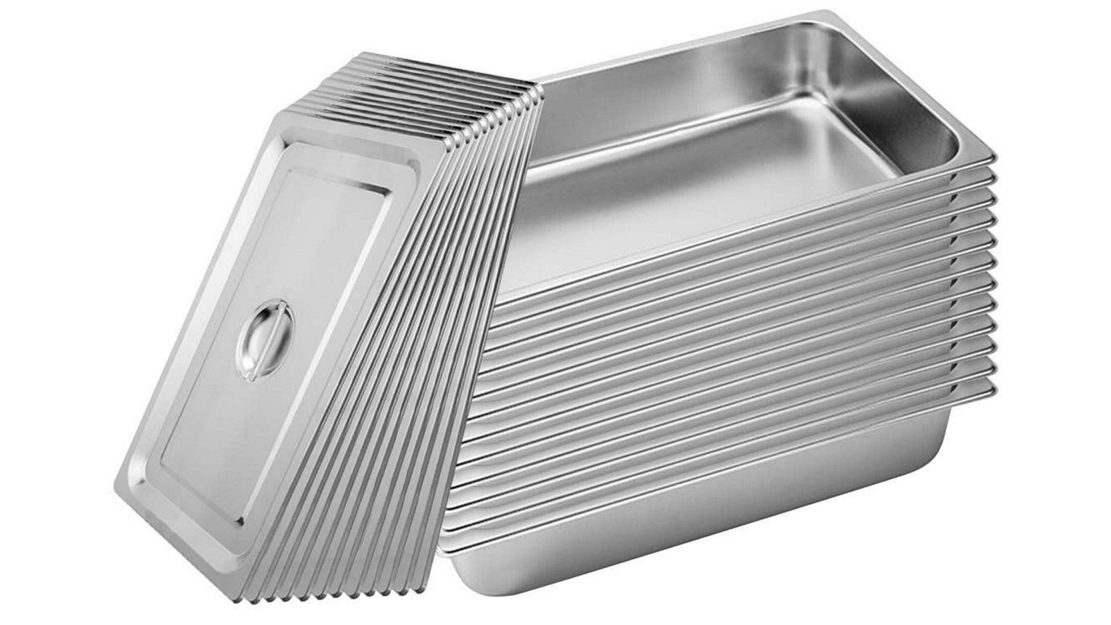 SOGA 12x Gastronorm GN Pan Full Size 1/1 GN Pan 10cm Deep Stainless Steel Tray With Lid