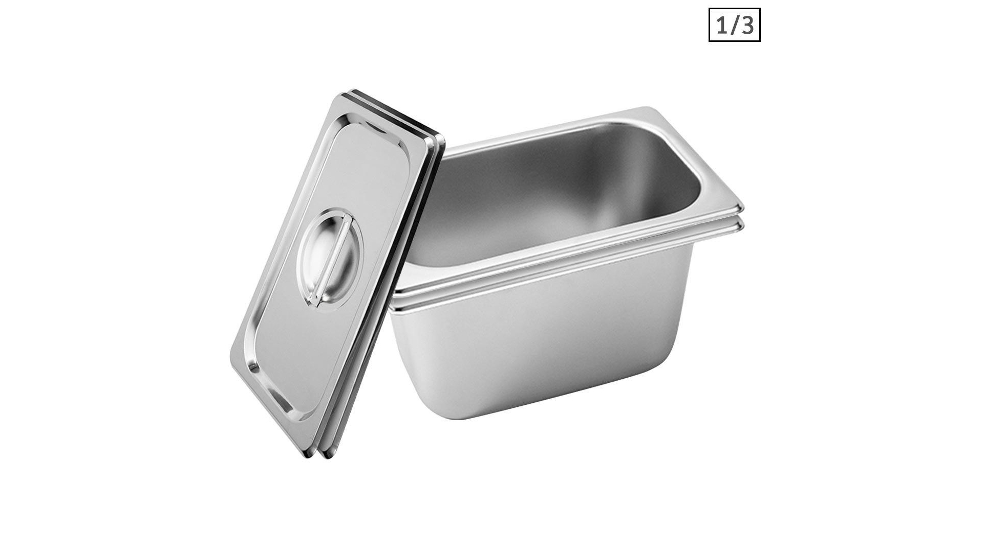 SOGA 2x Gastronorm GN Pan Full Size 1/3 GN Pan 15cm Deep Stainless Steel Tray With Lid