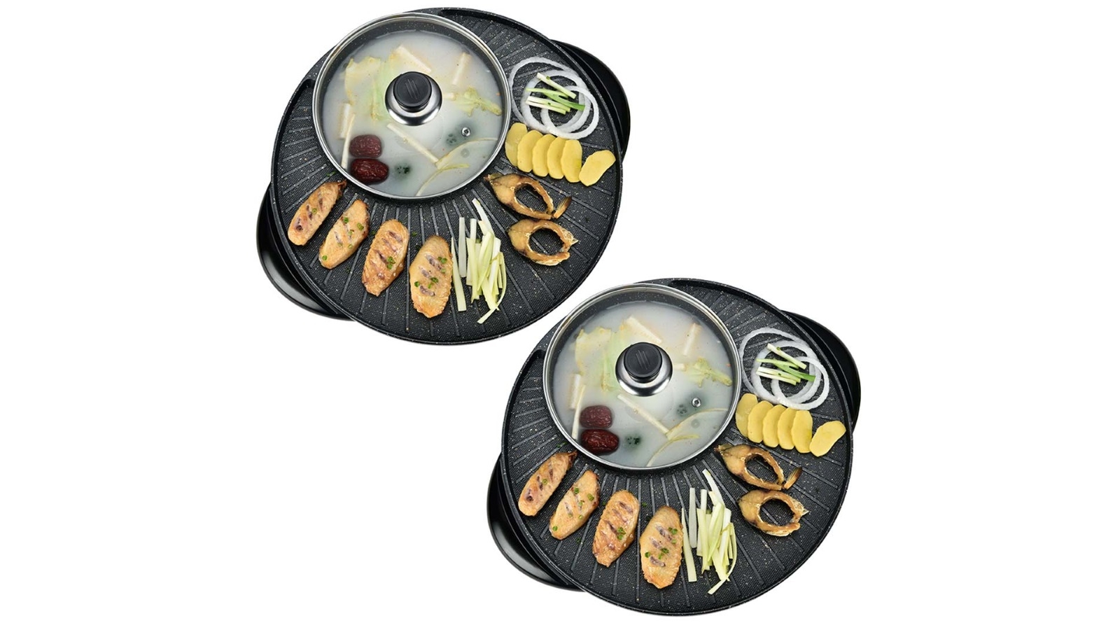 SOGA 2X 2in1 Electric Stone Coated Teppanyaki Grill Plate Steamboat Hotpot for 3-5 Person
