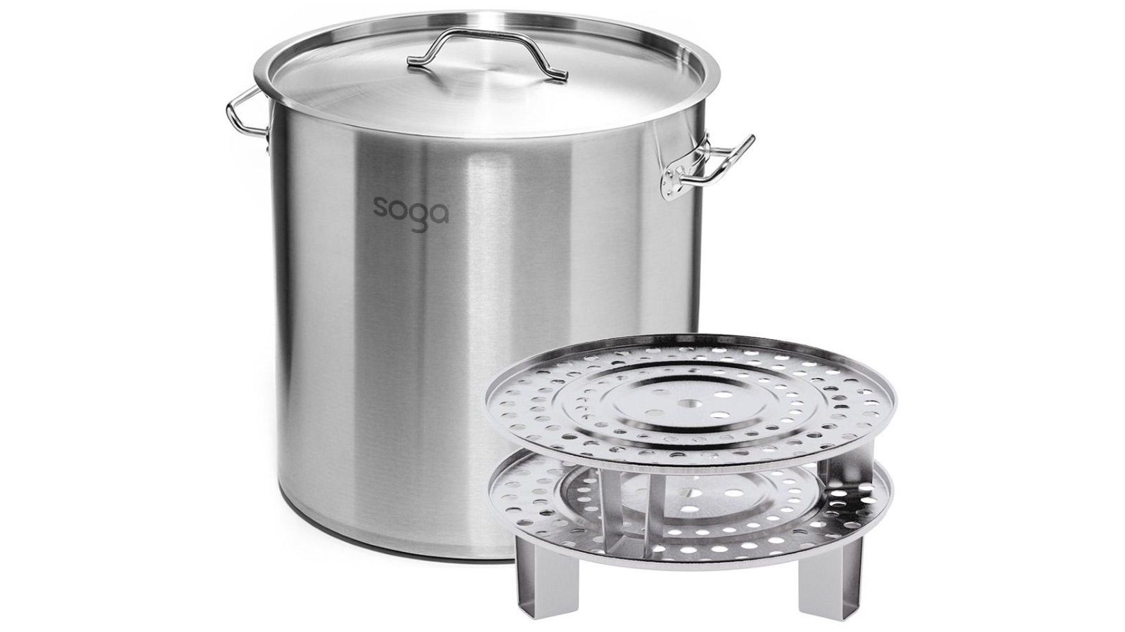 SOGA 50L Stainless Steel Stockpot with Two Steamer Rack Insert Stockpot Tray