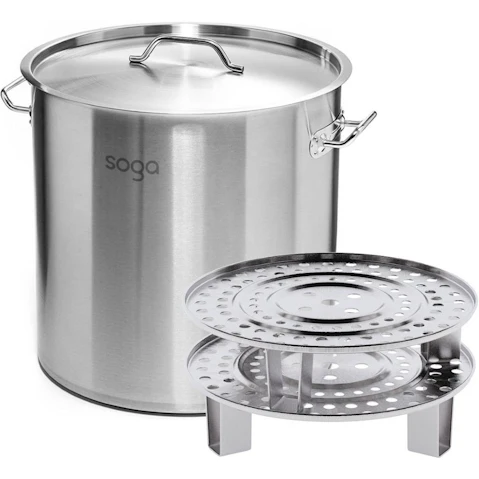 SOGA 50L Stainless Steel Stockpot with Two Steamer Rack Insert Stockpot Tray