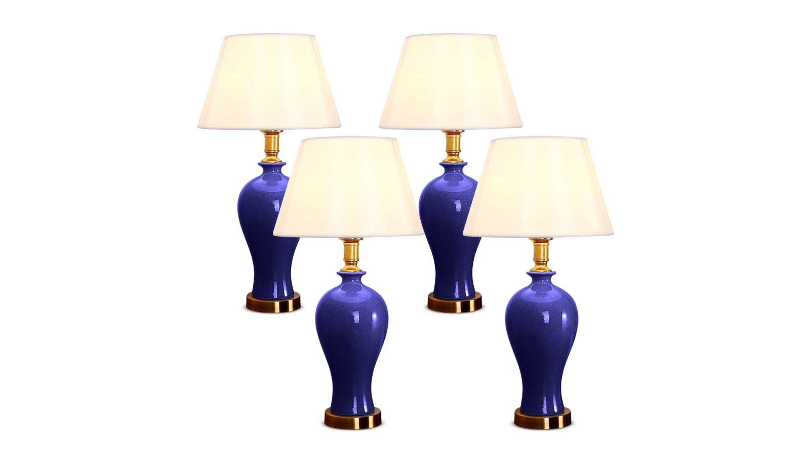 SOGA 4 Piece Ceramic Oval Table Lamp with Gold Metal Base - Blue