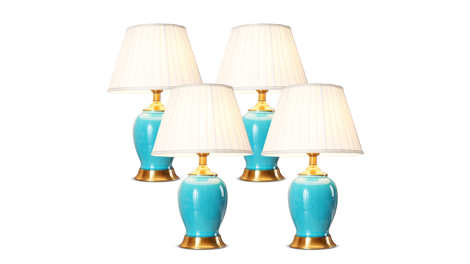 SOGA 4 Piece Ceramic Oval Table Lamp with Gold Metal Base Desk Lamp - Blue