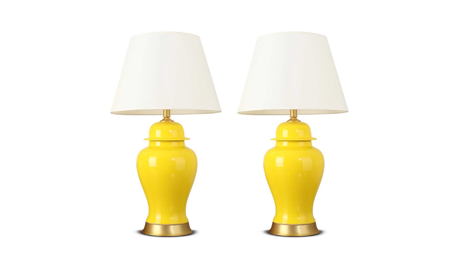 SOGA 2 Piece Ceramic Oval  Table Lamp with Gold Metal Base Desk Lamp - Yellow