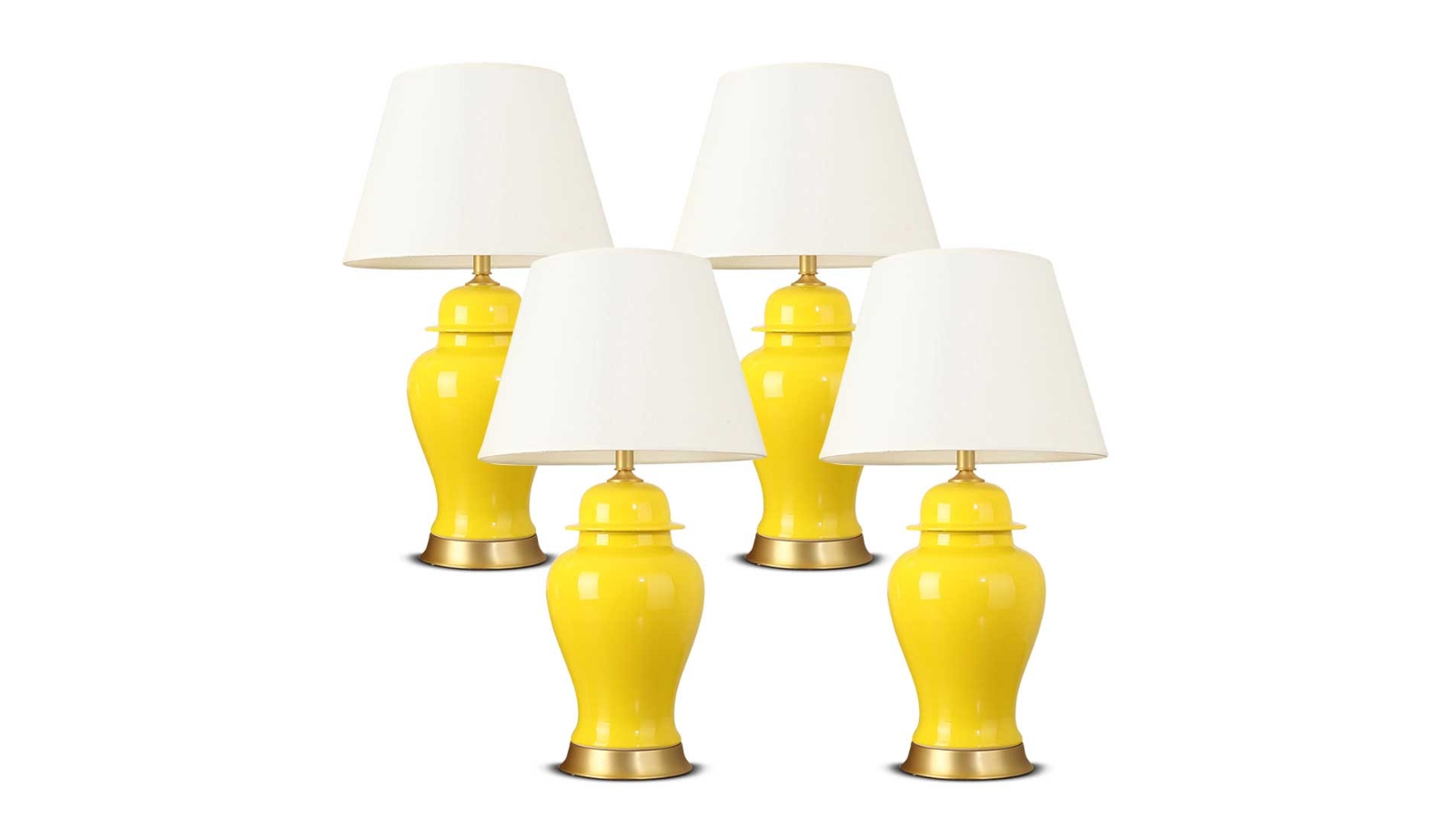 SOGA 4 Piece Ceramic Oval Table Lamp with Gold Metal Base Desk Lamp - Yellow