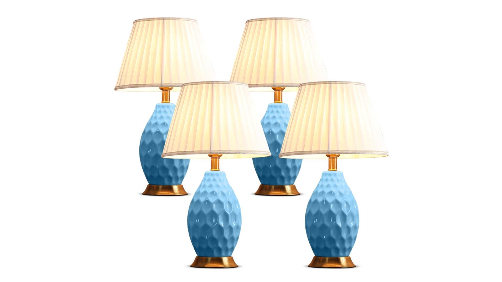 SOGA 4 Piece Textured Ceramic Oval Table Lamp with Gold Metal Base - Blue