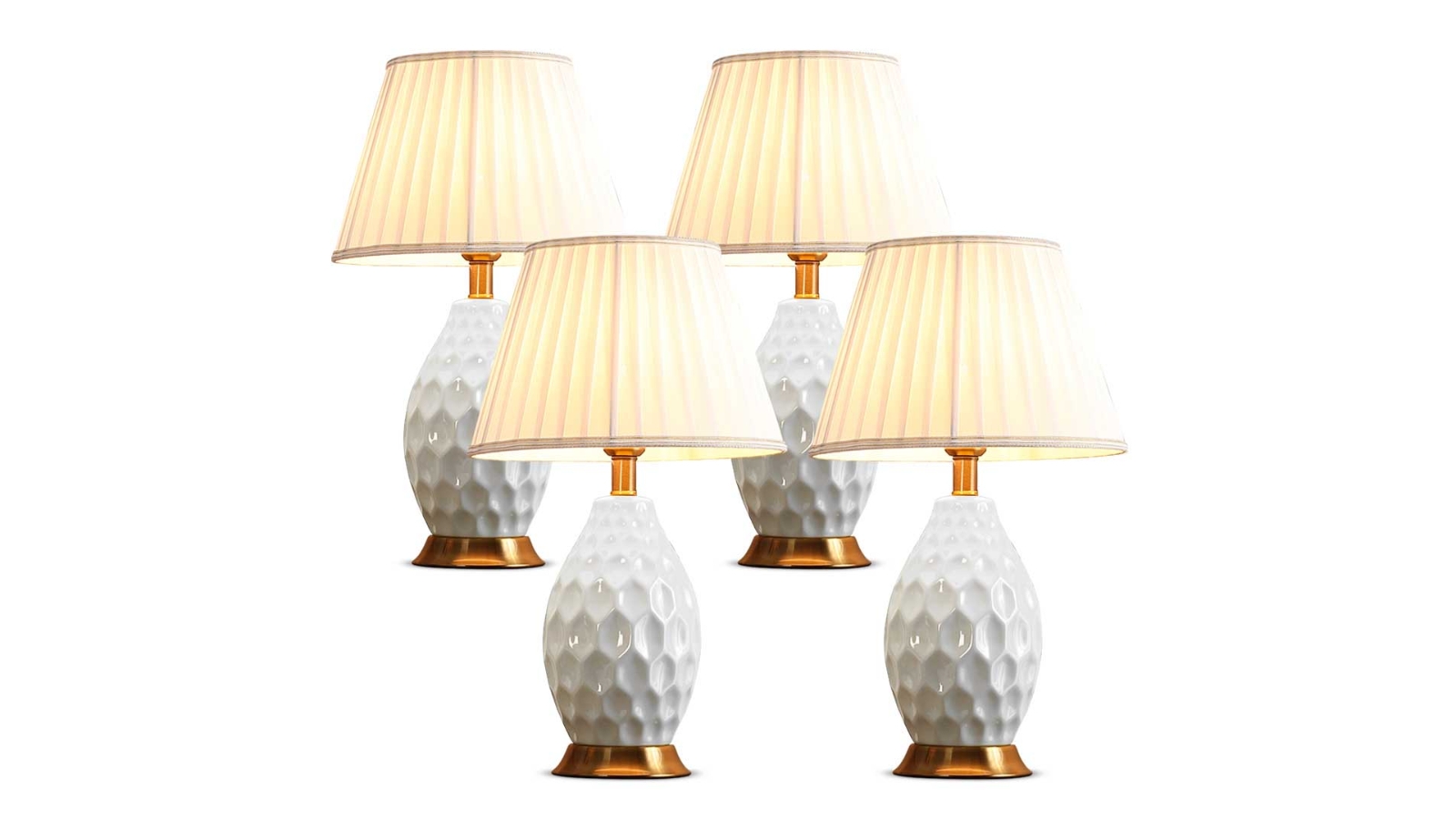 SOGA 4 Piece Textured Ceramic Oval Table Lamp with Gold Metal Base - White