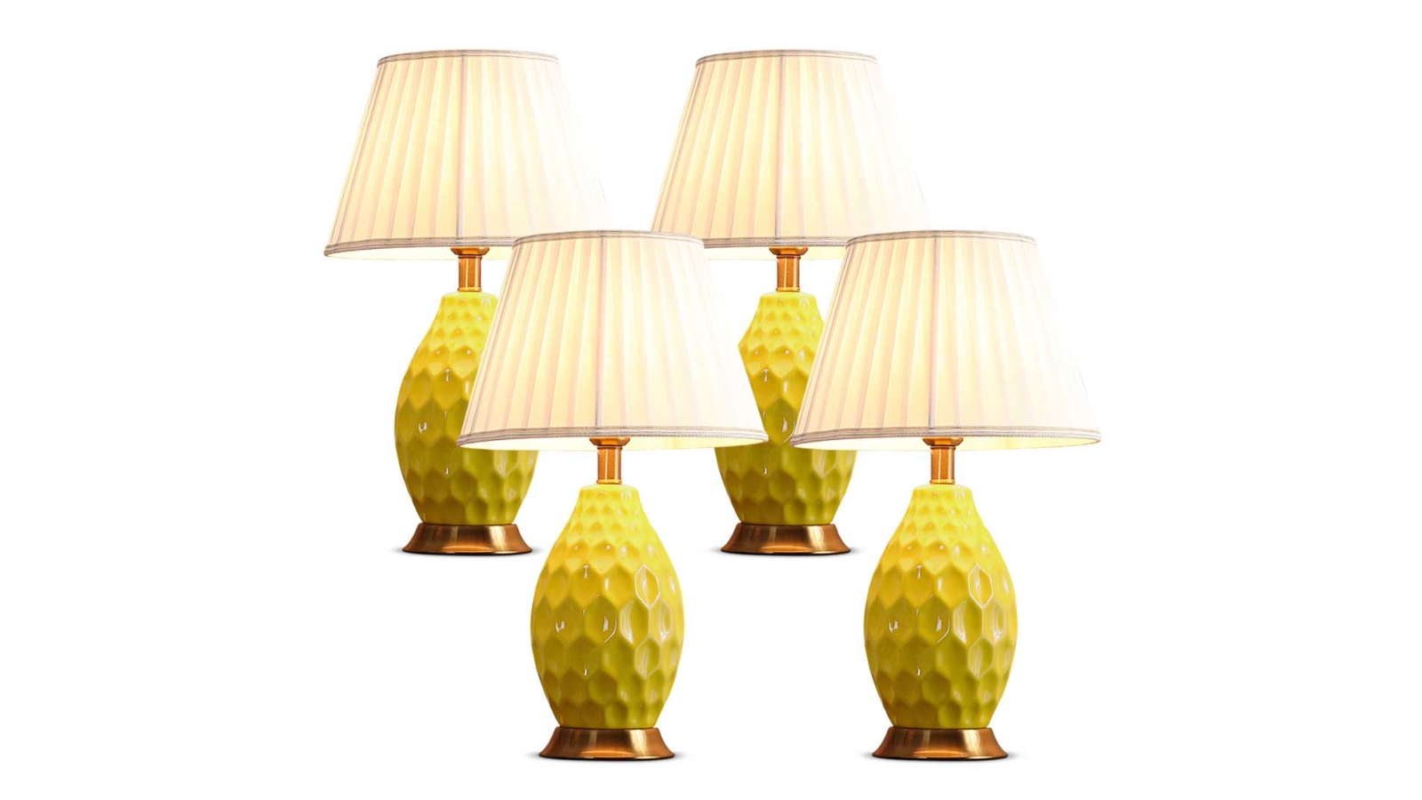 SOGA 4 Piece Textured Ceramic Oval Table Lamp with Gold Metal Base - Yellow