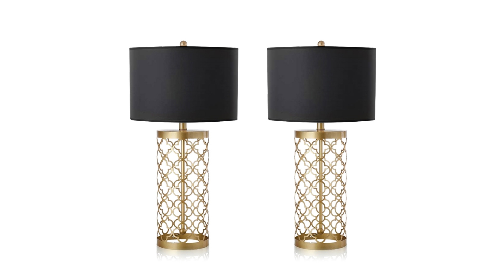 SOGA 2 Piece Golden Hollowed Out Base Table Lamp with Dark Shade