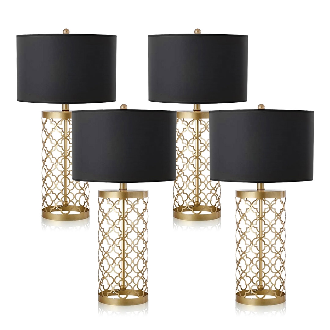 SOGA 4 Piece Golden Hollowed Out Base Table Lamp with Dark Shade