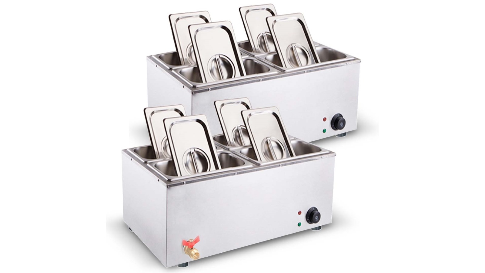 SOGA 2x Stainless Steel 4 x 1/2 GN Pan Electric Bain-Marie Food Warmer with Lid