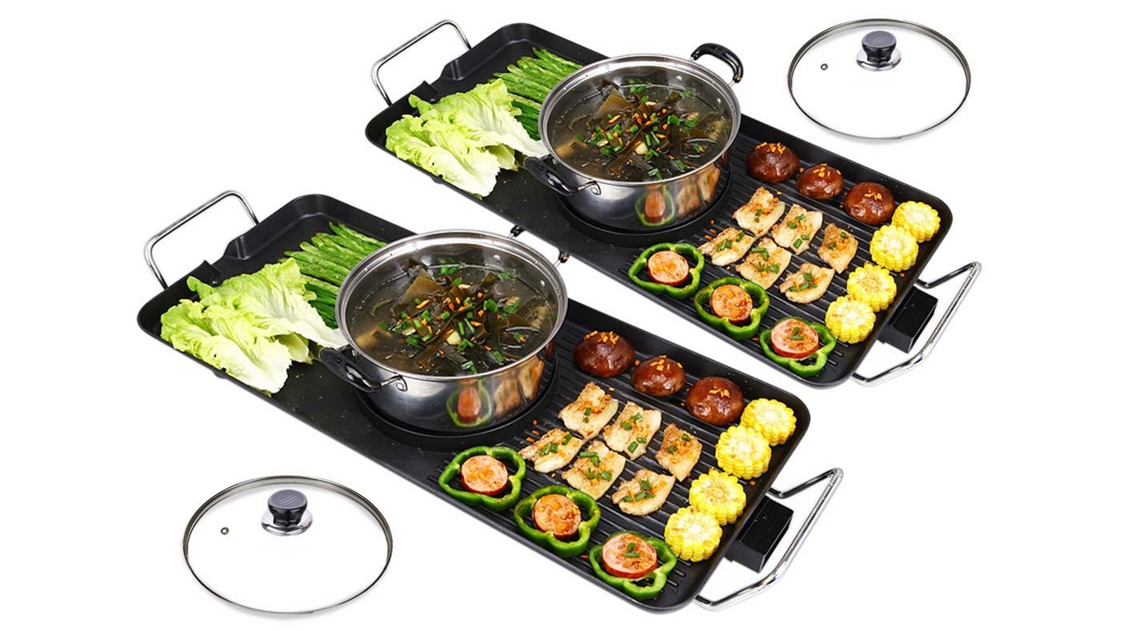 SOGA 2x Electric Steamboat Asian Soup Maker Fondue Teppanyaki Hotpot Grill