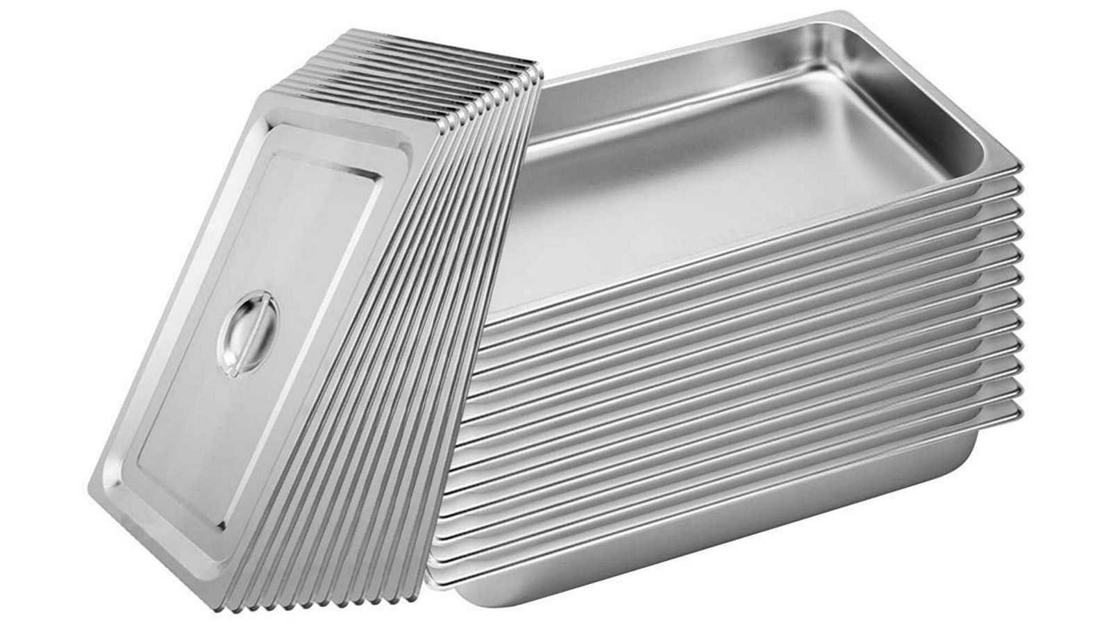 SOGA 12x Gastronorm GN Pan Full Size 1/1 GN Pan 6.5cm Deep Stainless Steel Tray With Lid