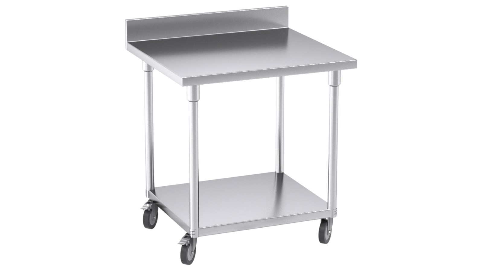 SOGA 80cm Kitchen Stainless Steel Bench Table with Backsplash and Caster Wheels