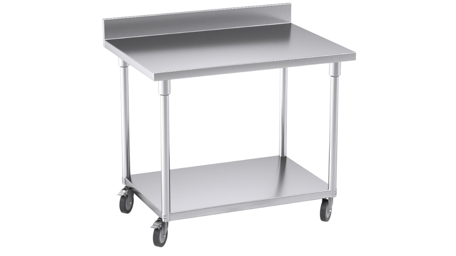 SOGA 100cm Kitchen Stainless Steel Bench Table with Backsplash and Caster Wheels