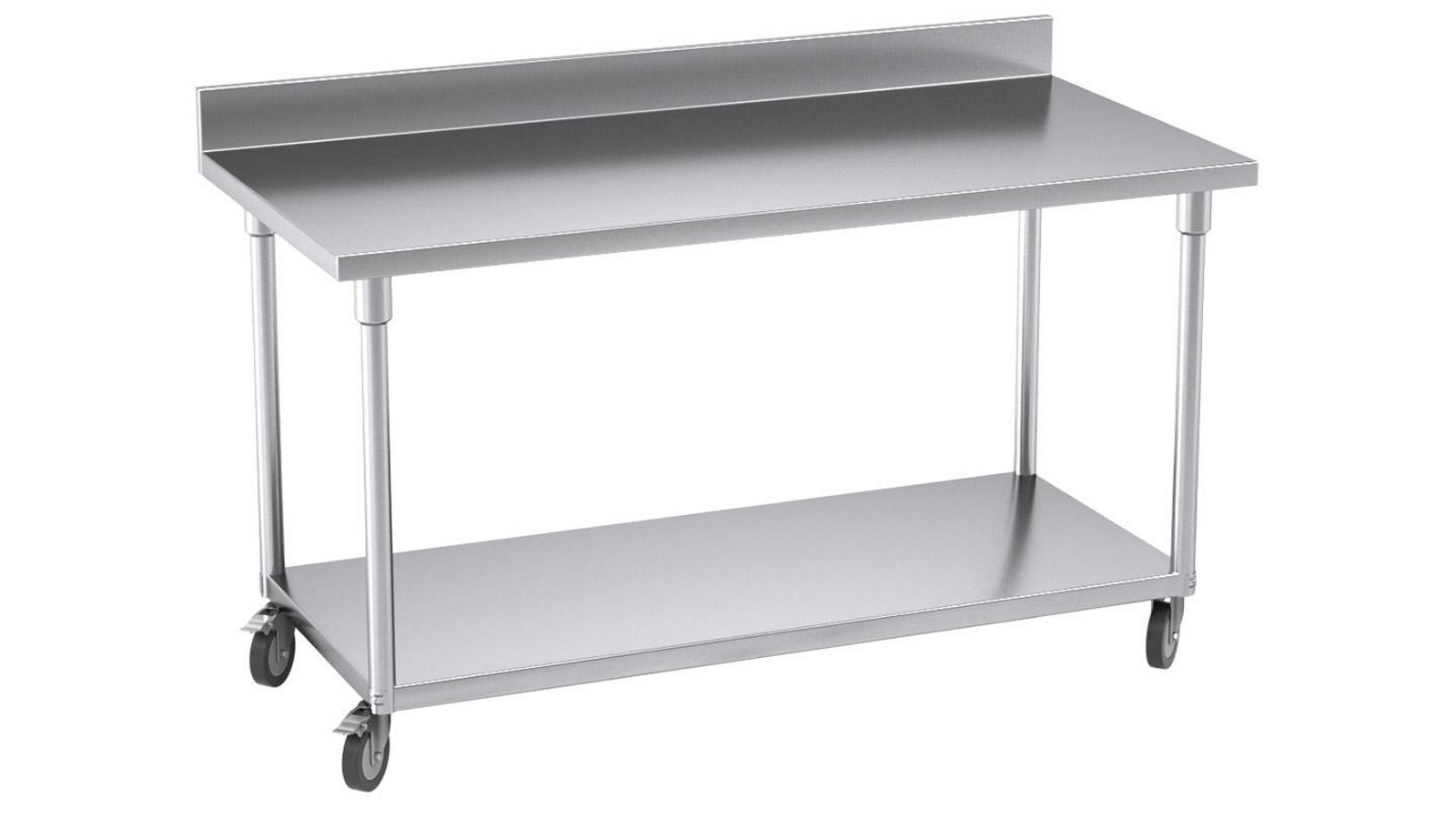 SOGA 150cm Kitchen Stainless Steel Bench Table with Backsplash and Caster Wheels