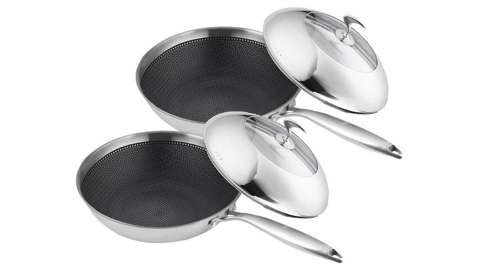 SOGA 2x30cm Stainless Steel Frying Pan Top Grade Cooking Non Stick Interior Skillet with Lid