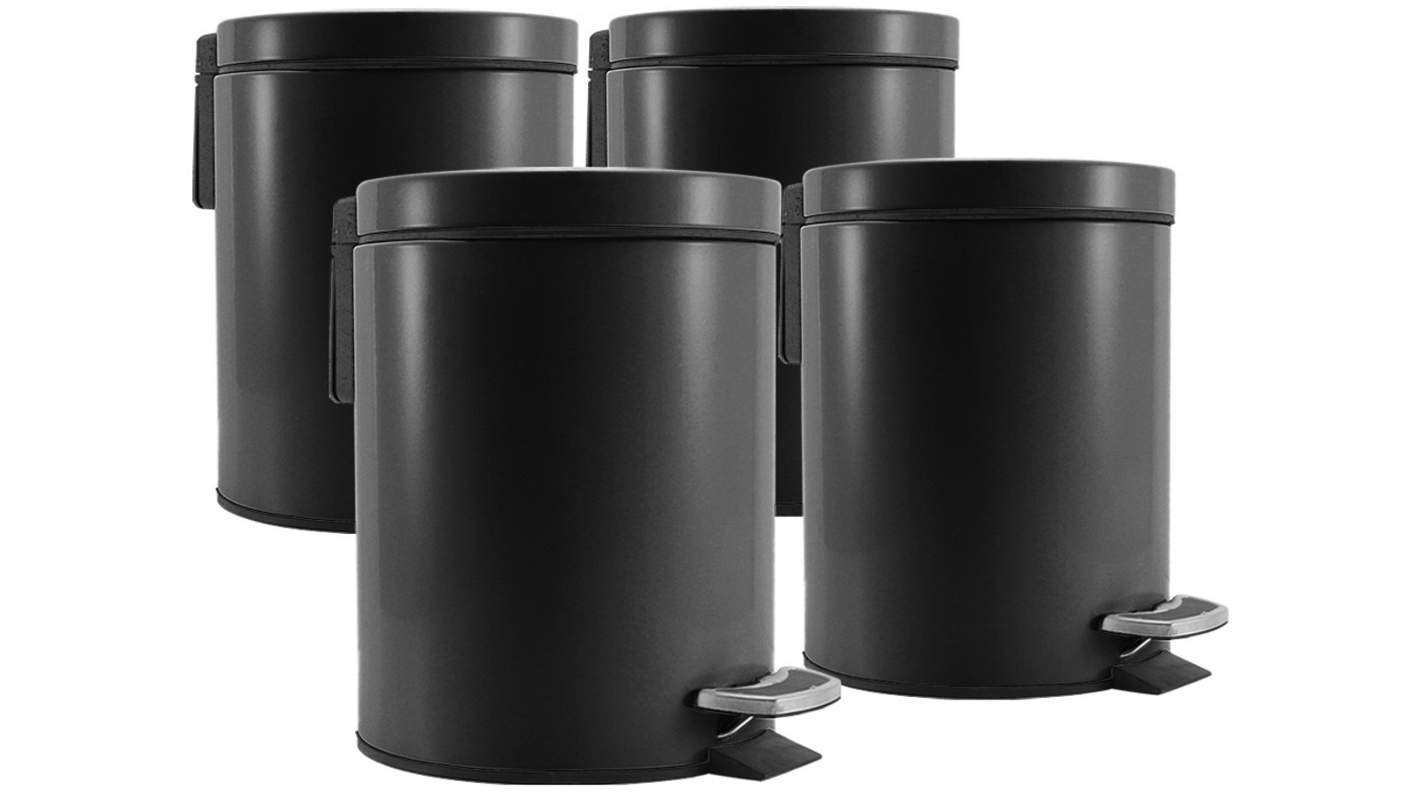 SOGA 4x 12L Stainless Steel Round Rubbish Bin - Black