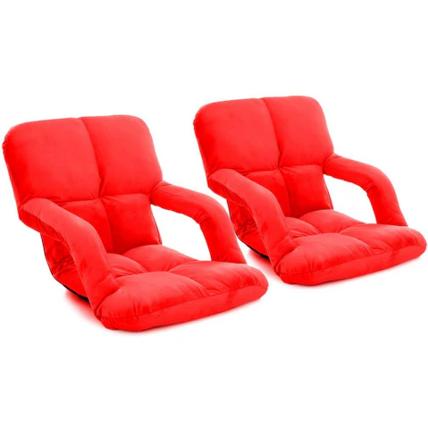 SOGA 2 x Foldable Floor Lazy Recliner Chair with Armrest - Red