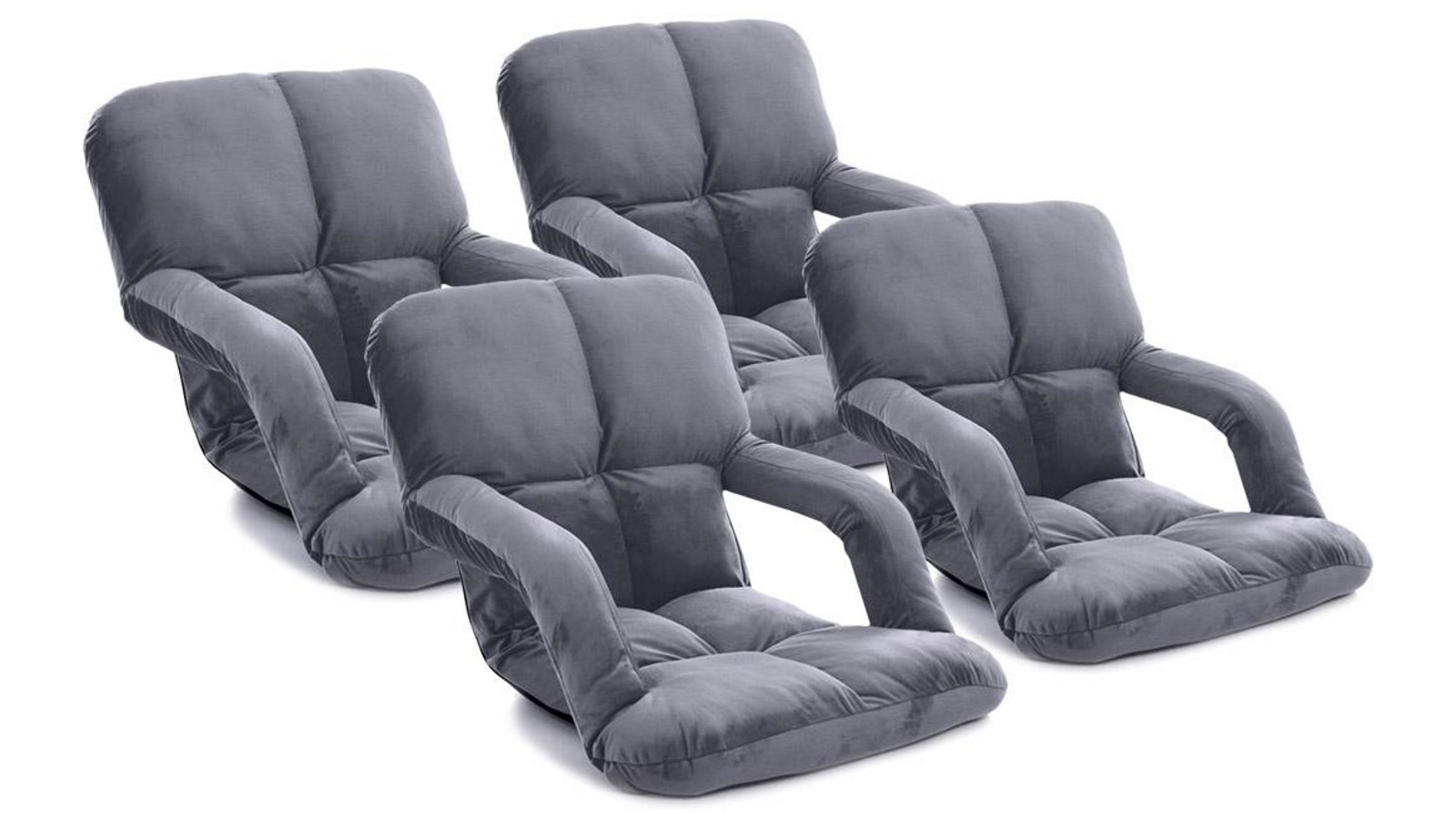SOGA 4 x Foldable Floor Lazy Recliner Chair with Armrest - Grey