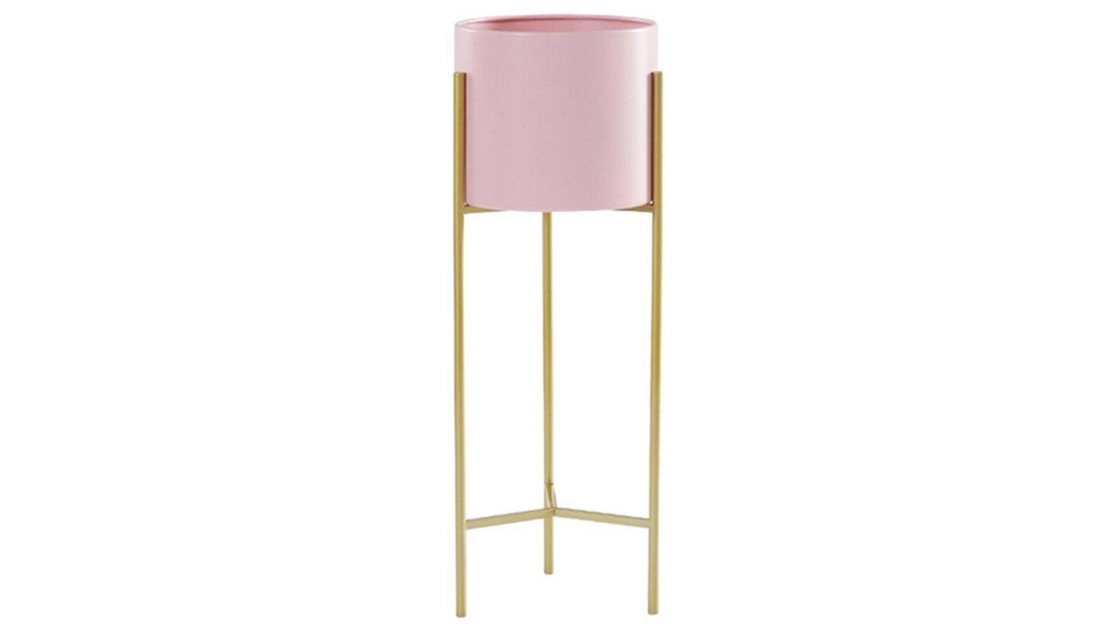 SOGA 2 Layer 42cm Metal Plant Stand with Pink Flower Pot Holder - Gold